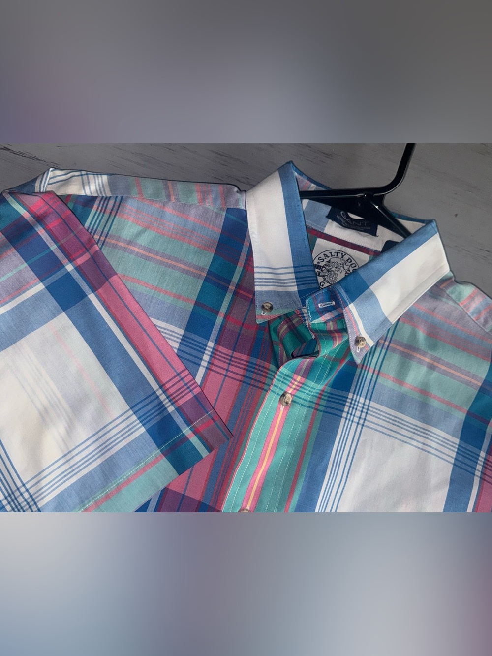GANT Salty Dog Plaid Button Front Short Sleeve Shirt Men’s Large Coastal Prep